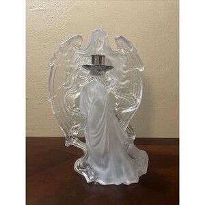 Angel Taper Candle Stick Holder Christmas Holiday 12” Clear Frosted Plastic